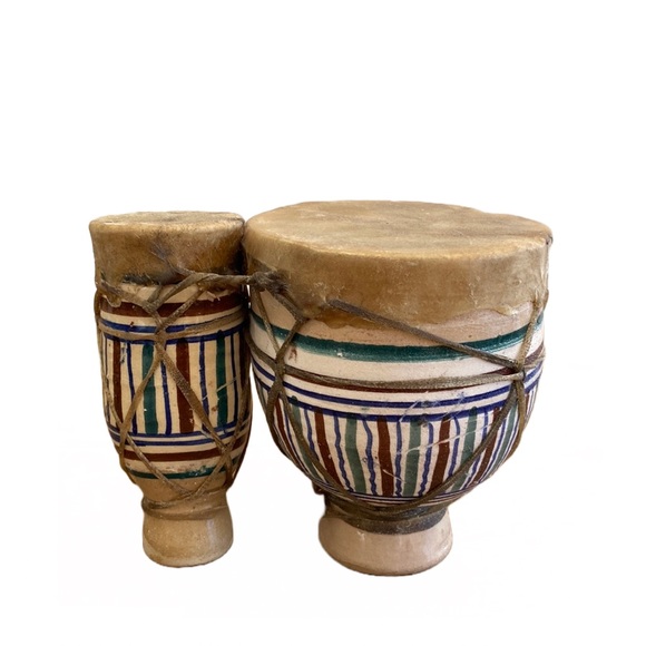 Vintage Moroccan Small Ceramic Drum Set - Picture 1 of 10